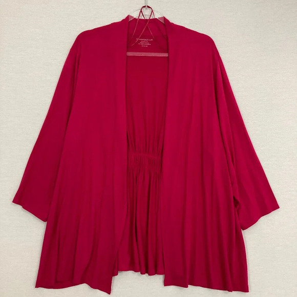 Charter Club Tops - Charter Club Pink Red Soft Stretch Lightweight Knit 3/4 Sleeve Open Front Top 2X